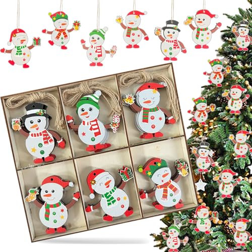 Weihnachtsbaumschmuck Set, 24 Holzanhänger Weihnachten, Bunt Weihnachtsdeko Holz, Boxed Geschenkanhänger Weihnachten, Weihnachtsanhänger mit Seil, Weihnachtsbaum-Schmuck
