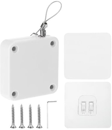 sourcing map Punch-Free 1200g Automatic Sliding Screen Door Closer, Multifunctional Storm Sensor Door Closer with Steel Drawstring for Bedroom Storm Bathroom Study Room (White Pack of 1)