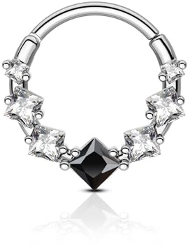 Agrewd Septum Piercing Schmuck 16G Schmuck für Daith Piercing Septum Ring Silber Schwarz Zirkon Ohrringe Daith Helix Edelstahl 316L Clicker Septum für Frauen Männer