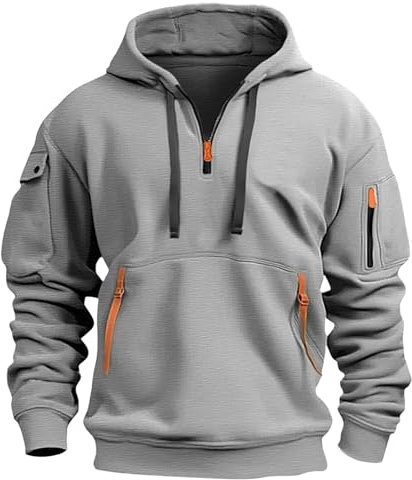 Hoodie Herren Oversize Winter Dicke Kapuzenpulli Casual Sweatshirt Hip Hop Outdoor Kapuzenpullover Personalisierte Hoodie Langarm Pullover mit Taschen Kordelzug 2024 Winter Pulli(Light Gray,XXL)