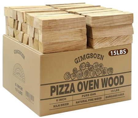 Pizza Oven & Cooking Wood – Mini Kiln-Dried Oak, 6-Inch Logs, 15lb Box – Bark-Free Firewood for Ooni, Gozney, Solo Stove & More – High Heat, Long-Lasting Burn for Grilling, BBQ & Smoking