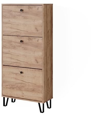 Vicco Schuhkipper Siri, Goldkraft Eiche, 60 x 130 cm mit 3 Klappschubladen