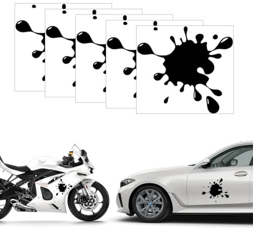 UEIOAVL Decalcomanie, adesivi per moto, 5 adesivi per macchie di schizzi adesivi per auto 3D macchie divertenti decalcomanie per porte finestre decorazioni in vetro (nero)