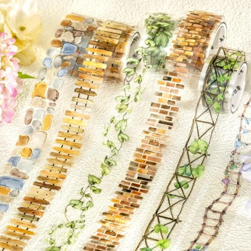 MisKepaa Scrapbooking Zubehör Stickers Set,6 Rolls PET Path Themed Washi Tape Aesthetic Stickers,Decorative for Bullet Journal Zubehör,Journaling,Photo Album,Notebook,DIY Crafts(Garden Path Series)