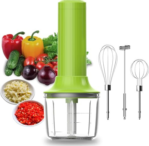 Juego de Batidora de Varillas y Espumador de Leche, Picadora Eléctrica Mini Recargable, 4 Velocidades, Mezclador, Mini Picadora para Picar, Triturar y Hacer Puré, 300ML