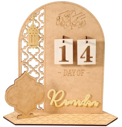 Ramadan Kalender Deko, Zarte Hölzerne Ramadan Countdown Kalender für Eid Mubarak Dekoration(Holzfarbe)