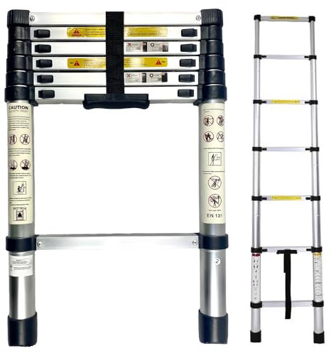 RYDR 2.0M Portable Telescopic Ladder, Multi-Purpose Extendable Ladders with Non-Slip Feet, Adjustable Height Folding Step for Roof Attic Caravans Loft (2 Metre)