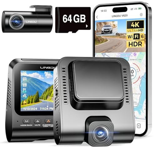 Dashcam Auto Vorne Hinten - 4K + 1080P Auto Kamera externes 2,4 IPS-Bildschirm, Dual Auto Kamera mit 64 GB SD Karte, Sprachausgang, Parküberwachung, verbesserte Nachtsicht, WDR