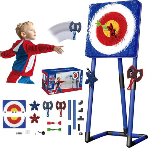 Jeu de Lancer de haches pour Le Jardin, Jeu de fléchettes 3 en 1 avec 2 haches, 2 fléchettes Six étoiles et 2 fléchettes, pour l'extérieur, la Famille, Les Parents et Le Bureau, Anti-Stress
