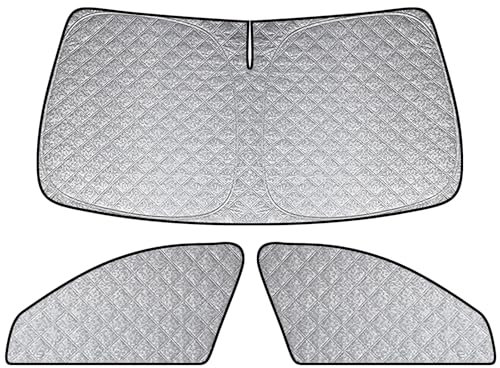 Roadtime Parasol para el parabrisas del coche, apto para Audi A4 2016-2025, 3 unidades, alfombrilla térmica para cabina del conductor, parasol frontal, oscurecimiento interior, protección UV, plegable