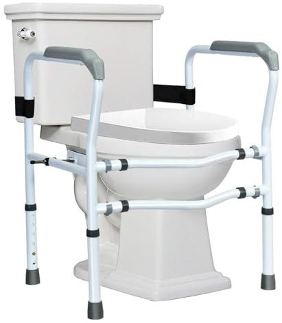 FANTASK Aufstehhilfe Toilette höhenverstellbar, WC Stützhilfe mit Armlehnen ohnebohren, Rutschfester WC Haltegriff, 48 x 65 x 84 cm