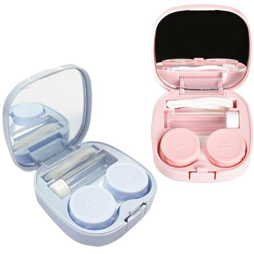 Kaelix 2 PCS Travel Contact Lens Case with Mirror, Portable Compact Lens Holder for Easy Storage and Organization, Ideal for Traveling or Daily Use, Suitable for Soft Lenses