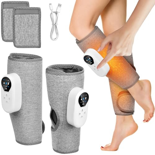 Onherm 2 Stück Beinmassagegerät mit Heizfunktion, Luftkompression Wadenmassagegerät Kabellos 3 Massagemodi 20-Minütige Zeitgesteuerte Massage zur Entspannung der Bein und Wadenmuskulatur