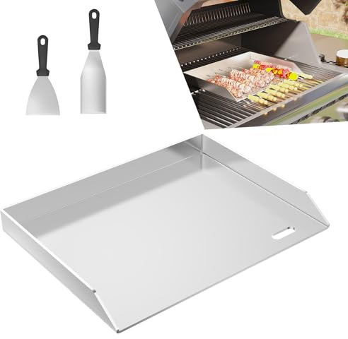 UISEBRT Plaque de cuisson en acier inoxydable - 30 x 40 x 4 cm - Avec 2 spatules de barbecue - Plaque de cuisson avec gouttière à huile - 4 mm d'épaisseur - Accessoire de barbecue pour barbecue au