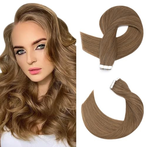 SEGOHAIR Invisible Tape Extensions Echthaar, 45cm Tape Klebe Unsichtbare Tape Extensions Echthaar 10 Stück Echthaar Extensions Tape Glatte Natürliche Haarverl?ngerungen – Hellbraun