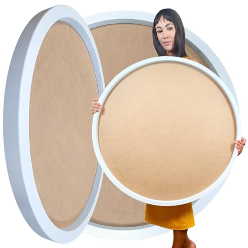 Runder Holzrahmen, weiß, Unterlage für Islandmoos, DIY, handgefertigt, mit Befestigungssystem, Runder Bilderrahmen, Weiß mit Holzfüllung, Modern Minimalistisch (Durchmesser 60 cm)