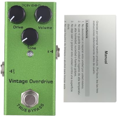 LUCKDANO E -Gitarre Vintage Overdrive Effects Mini Pedal Drive Volumensteuerelemente 9 V DC 6,35 Mm Eingangsausgang Grüne Aluminium Tragbar
