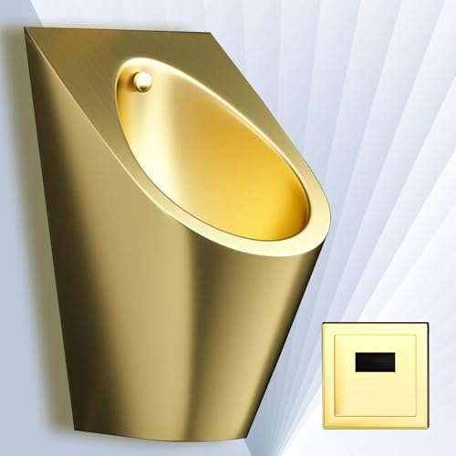 UPLTOE Inodoro Público Pequeño Dorado con Drenaje Vertical,Urinario De Inducción para Adultos,Fácil De Instalar Y Limpiar, Ideal para Oficina/Establecimientos Comerciales Gold