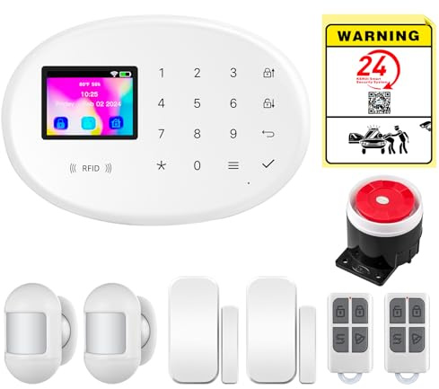 TOWODE W204 Système d'alarme de maison sans fil – Batterie et alimentation secteur double alimentation avec capteurs de mouvement, capteurs de porte et télécommandes radio pour appartements et maisons