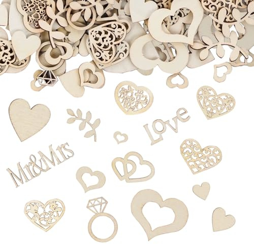 610 Stück Hochzeit Holzherzen Deko, Mr und Mrs Deko Hochzeit holzkonfetti Groß 1-6cm mit 10m Juteschnur, für Hochzeitsdekoration DIY Bastelprojekte