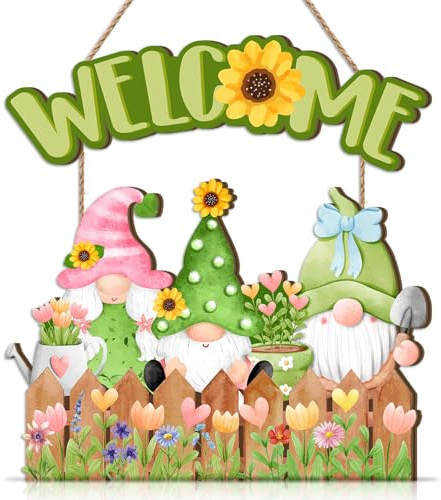 TOARTi Garden Wall Sign Spring Welcome Door Wreath for Garden Flower Birds with Relaxing Quotes Outdoor Yard Rustic Hanging Wooden Plaque Presents for Gardeners Women Home Art Decor