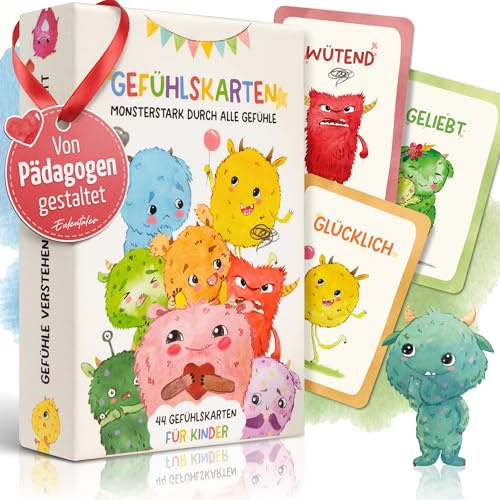 EULENTALER Monsterstarke Gefühlskarten für Kinder | Von Pädagogen gestaltet | 44 Emotionskarten mit handgemalten Illustrationen, Erklärtexten und Gesprächsfragen für Familie, Kita und Grundschule