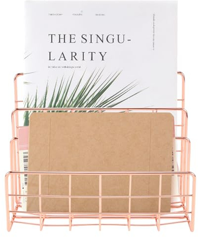 VIOPDER Bookshelf Office Desktop Rose Gold Metal Book Block Three Layer Desktop Magazine Shelf Book Holder