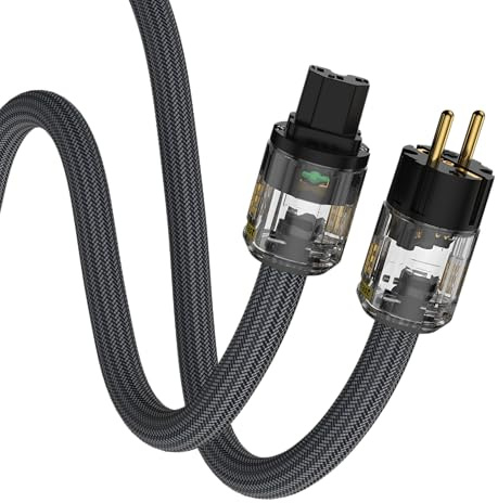 Bubiercaes Audiophil Câble d'alimentation HiFi 2 broches AC OFC haut de gamme avec blindage en cuivre, 1,5 m, prise Schuko UE + connecteur IEC C15 pour DVD/amplificateur/décodeur/caisson de basses/AMP