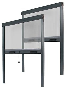 Estor mosquitera, para ventana, de aluminio recortable – Protección contra insectos, ajustable (gris antracita RAL 7016, ancho 1500 mm x alto 1600 mm (lote de 2))