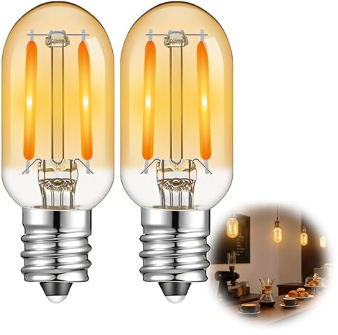 E14 LED Light Bulb,1W Warm White 2200K Vintage Mini Tube Bulb Amber Glass Small Screw Filament Bulbs Night Light T22 SES Not Dimmable 10W Equivalent Tubular Bulbs AC220-240V for Fridge Salt Lamp