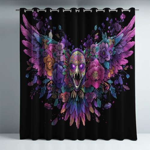 Generisch Verdunkelungsvorhänge 2er Set Weiss 135 x 240 cm, Eule Chibi Grosse Augen Ösenschals Blickdicht & Thermoisoliert, Geräuschreduzierende Vorhänge für Schlafzimmer & Wohnzimmer