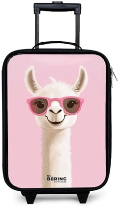 NoBoringSuitcases© Kinderkoffer Klein Reise Trolley Reisekoffer Kleiner | 48x31x19 cm - Kinder Koffer mit LED Rollen Ultraleicht Mini Lama - Weiß - Brille - Wimpern