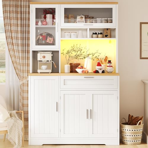 JCFEIDQW Hochschrank, Buffetschrank, Küchenschrank, Standvitrine, Sideboards, Vitrine mit LED-Beleuchtung, für Küchen, ESS-und Wohnbereiche, 104×40×180cm (Schwarz)