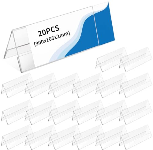 SWAWIS 20 Stück Acryl Namensschilder Tisch 30 x 10,5 cm 2 mm Stark | Namensschild hochtransparent wiederverwendbar für Hochzeit Konferenz Büro doppelseitiger Namensschilder Tischaufsteller