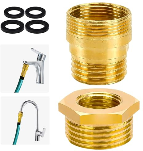 Editbar Adaptateur de robinet en laiton – Adaptateur de filetage extérieur M24 vers M22 avec joints noirs, pour robinet de cuisine et de salle de bain, douche, régulateur de jet et raccord de tuyau