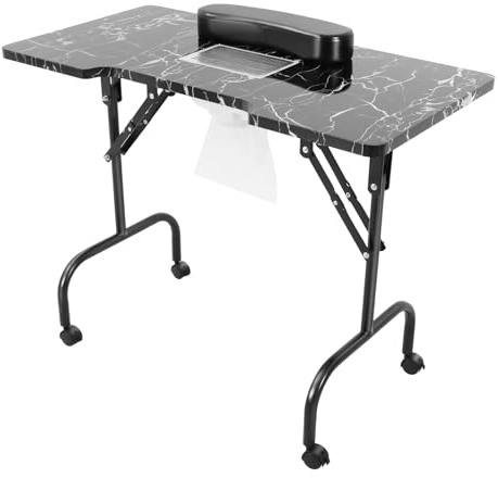 Czyurachel Table à ongles avec aspiration, table de manucure pliable, portable avec roulettes (freinées), sans montage, avec sac à poussière et sac de transport