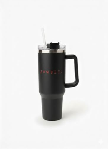 Zanbeel Large Capacity Insulated Tumbler with Handle and Straw, Stainless Steel Vacuum Travel Mug, 40oz (Black)