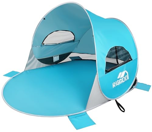 Riggoo Strandmuschel Pop-Up Strandzelt mit UV-Schutz 50+, 3-4 Personen Zelt, Tragbar Windschutz & Sonnenschutz Wurfzelt Sonnenzelt für Baby Kinder Familie Strand Camping Garten