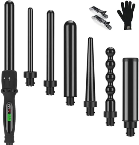 7 in 1 Curling Master Parwin Pro Beauty Hair Curler in Black | Interchangeable Barrels 100-240°C | Tourmaline Ceramic | 30s Heat Up | Dual Voltage | Professional for All Hair Types UK Plug