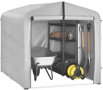 SoBuy Abri Moto pour 2-4 Vélos Étanche 159x219x165 cm Jardin | Abri de Jardin en Aluminium, avec 8 Crochets, Protection UV, Aérations, Porte Enroulable, pour Moto, Argent, KLS11-II-L