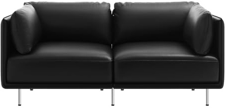 WOLTU Sofa für 2 Sitzer, Fläche aus Leder, im Bauhaus-Stil, Couch mit 18 cm hohen Füßen, für Wohnzimmer Schlafzimmer,Schwarz
