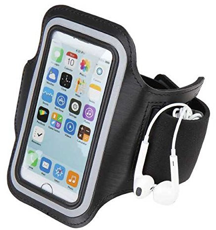 Brassard sport tour de bras noir pour iPhone 4 & 4S / iPhone 4 (CDMA) / iPhone 3GS / iPod Touch 4 idéal pour les sportifs, course à pied ou salle de sport avec trous pour écouteurs, bande réflechissante et pochette pour clé.