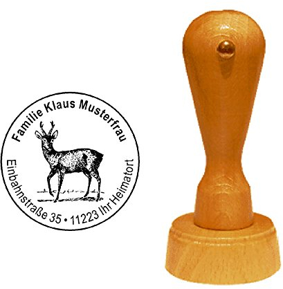 Stempel Adressenstempel Motivstempel « REHBOCK » Durchmesser ca. Ø 40 mm - mit persönlicher Adresse und Motiv - Reh Hirsch Jäger Jagd Förster