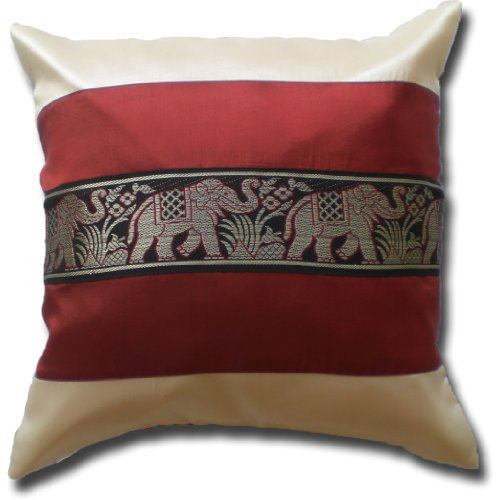 stickersquare Elefanten Elefant cremeweiss - weinrot Kissenbezug Kissenhülle Kissen 41,5 cm x 41,5 cm Thai Silk Sofa Couch