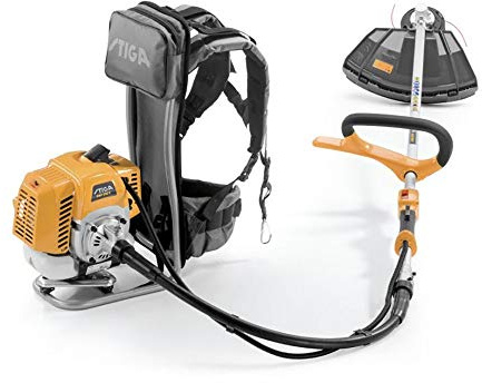 STIGA SBC 252 F - Decespugliatore a zaino con motore a scoppio 2 tempi da 51,7 cm³, potenza netta 1,55 kW, larghezza di taglio 45 cm, testina a fili Batti & Vai, lama 3T