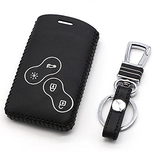 Happyit Cuir Voiture Clé Cas de Couverture Porte-clés pour Renault Clio Scenic Mégane Duster Sandero Captur Twingo Koleos 4 Boutons Télécommande (Blanc)