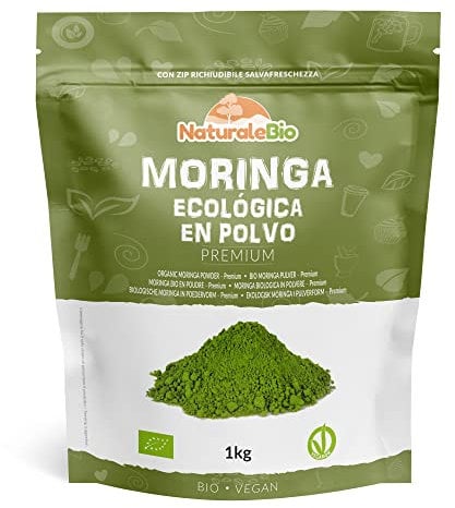 NaturaleBio Moringa Oleifera Bio in Polvere - Qualità Premium - 1Kg. Biologica, Naturale e Pura. Foglie Raccolte dalla Pianta di Moringa Oleifera.