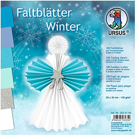 Ursus 3225199 - Faltblätter Winter, aus Tonzeichenpapier 130 g/qm, 100 Blatt in 6 Farben, ca. 20 x 20 cm, durchgefärbt, hohe Farbbrillanz und Lichtbeständigkeit, ideal für schöne Faltfiguren