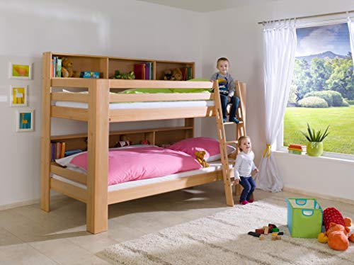 Froschkönig24 Etagenbett JAN Kinderbett Spielbett Bett mit Bücherregal Buche