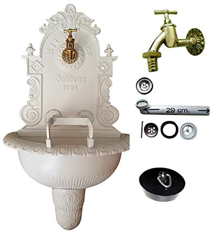 Graf von Gerlitzen Bassena Wandbrunnen Weiss Wand Brunnen Blumenampel Zapfstelle Bassena MG2-FF-W